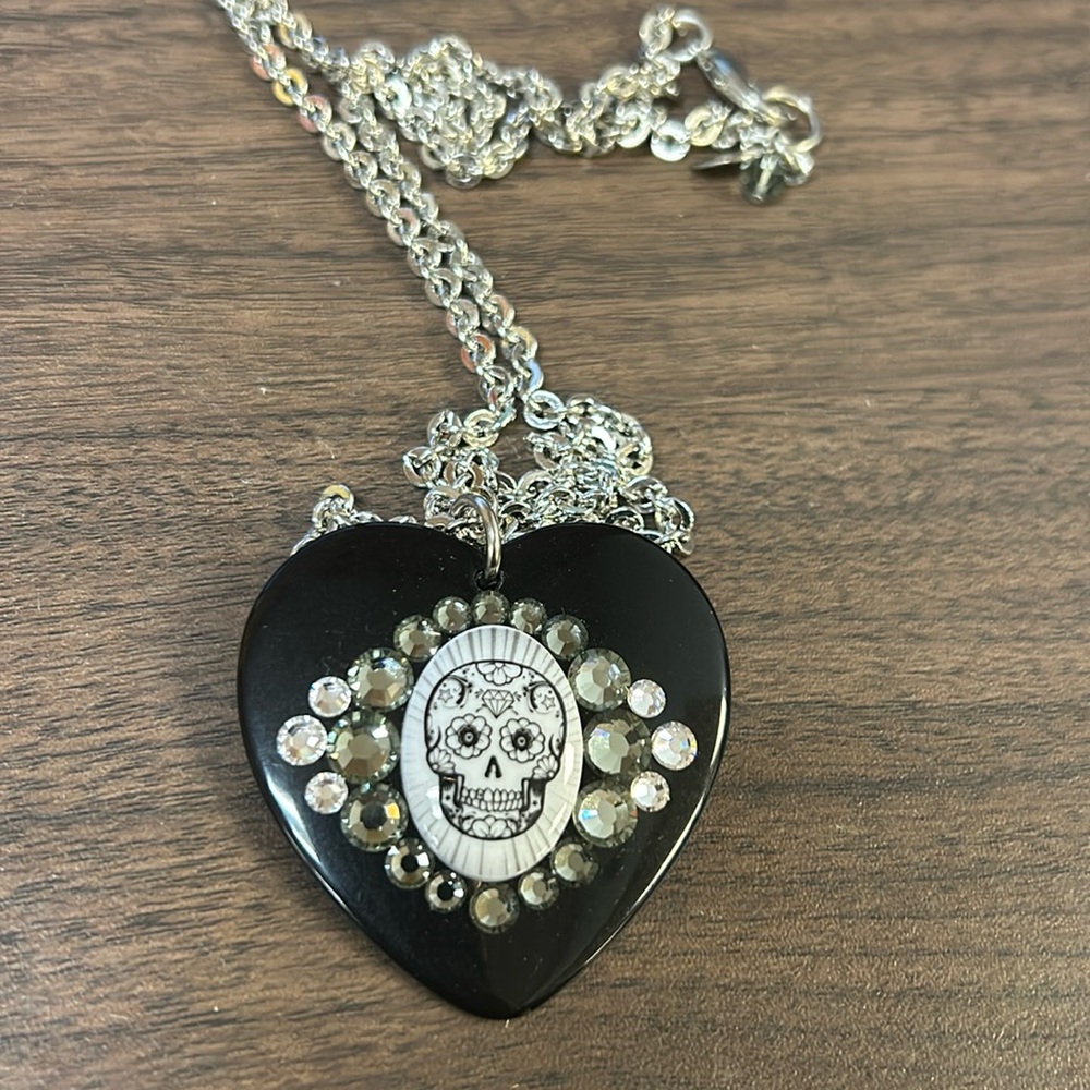 Tarina Tarantino Black Heart Sugar Skull Necklace